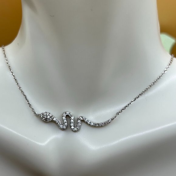 Jewelry - Sterling Silver Snake Serpent Sparkling CZ Statement Necklace Marked 925